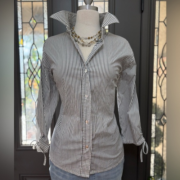 Chico’s Black & White Striped Poplin Button Front Blouse | Size 3 (XL) - Picture 1 of 9